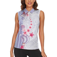 Purple Plumeria Sea Shell Women Sleeveless Polo Shirt Starfish Polynesian Pattern LT01 - Polynesian Pride