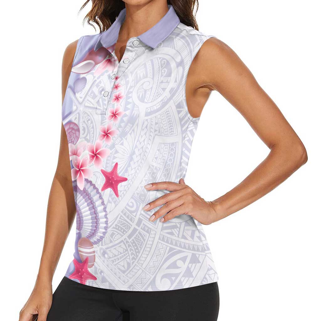 Purple Plumeria Sea Shell Women Sleeveless Polo Shirt Starfish Polynesian Pattern LT01 - Polynesian Pride