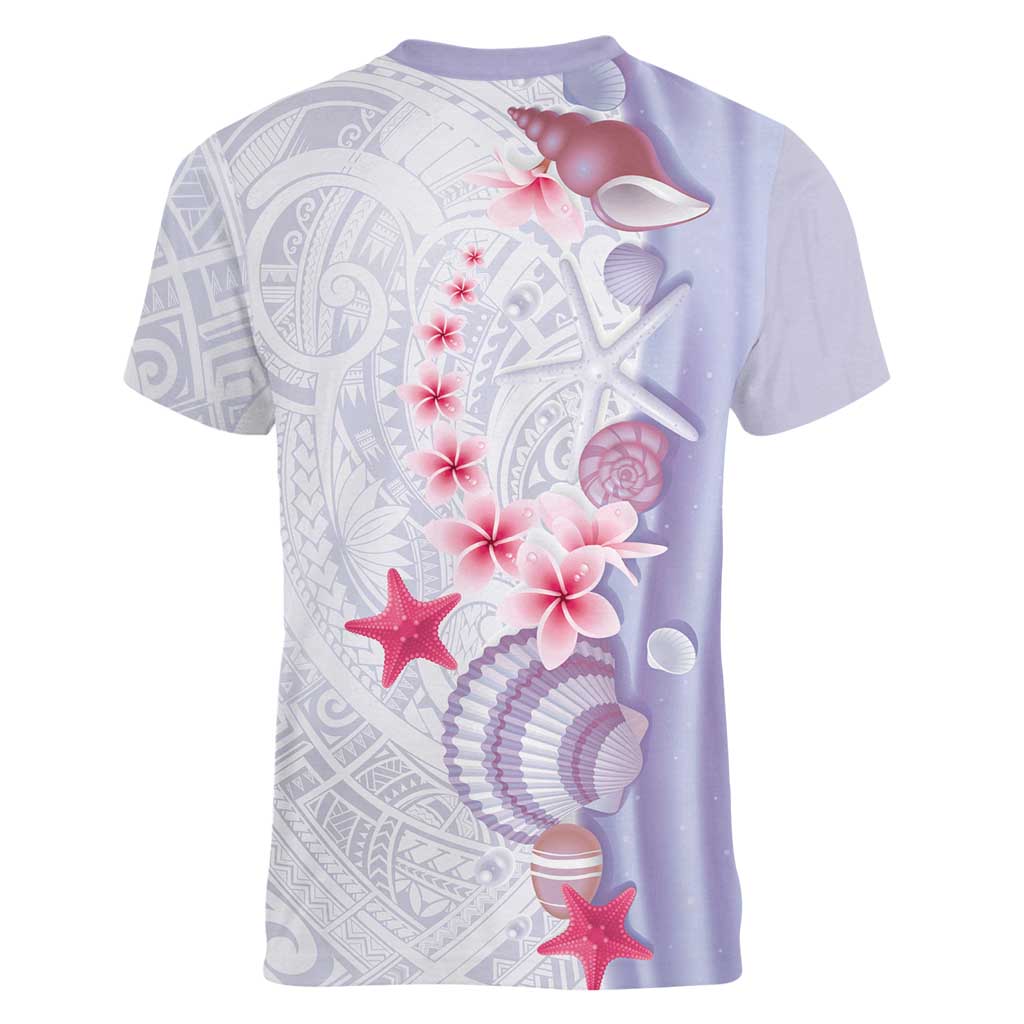 Purple Plumeria Sea Shell Women V-Neck T-Shirt Starfish Polynesian Pattern LT01 - Polynesian Pride