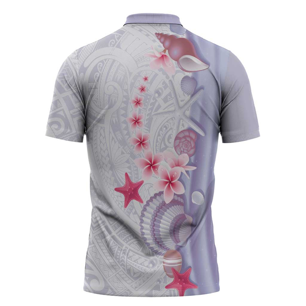 Purple Plumeria Sea Shell Zipper Polo Shirt Starfish Polynesian Pattern LT01 - Polynesian Pride