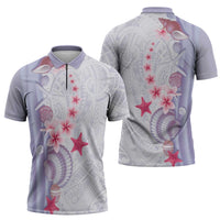 Purple Plumeria Sea Shell Zipper Polo Shirt Starfish Polynesian Pattern LT01 - Polynesian Pride