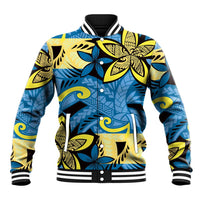 Plumeria Polynesian Pattern Baseball Jacket Unique Fantasy Blue Yellow LT01 Unisex Blue - Polynesian Pride