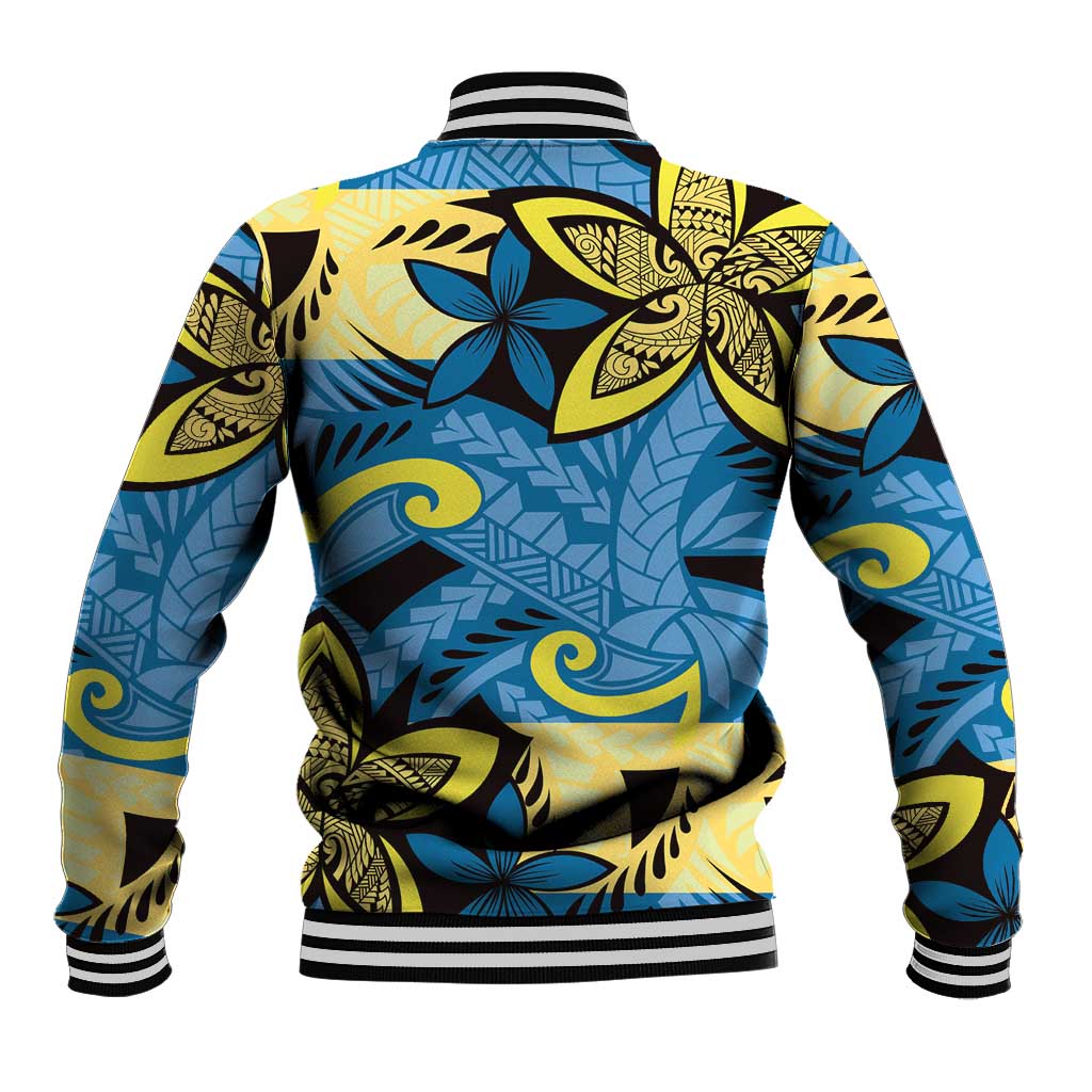 Plumeria Polynesian Pattern Baseball Jacket Unique Fantasy Blue Yellow LT01 - Polynesian Pride