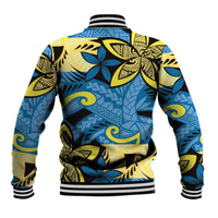 Plumeria Polynesian Pattern Baseball Jacket Unique Fantasy Blue Yellow LT01 - Polynesian Pride