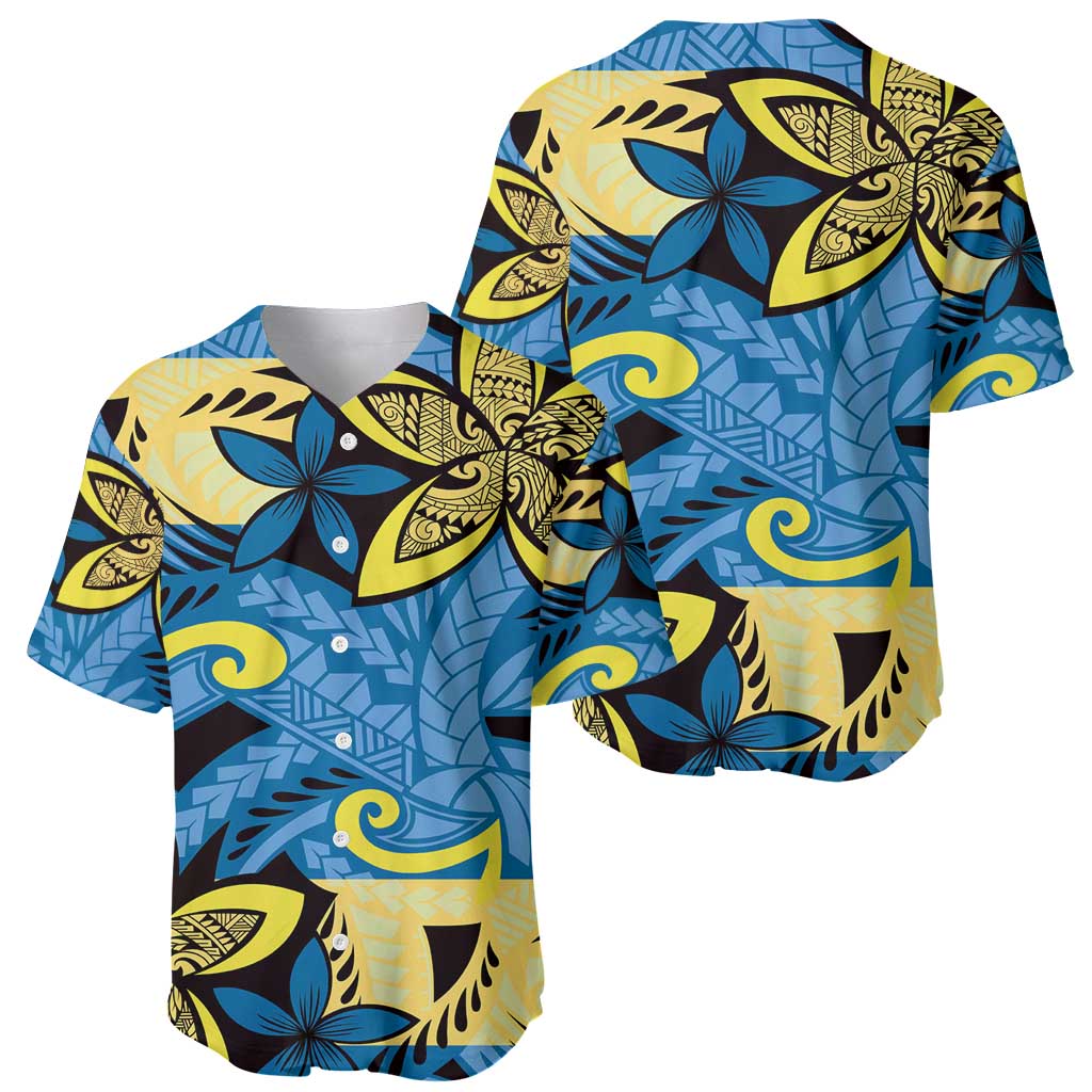 Plumeria Polynesian Pattern Baseball Jersey Unique Fantasy Blue Yellow