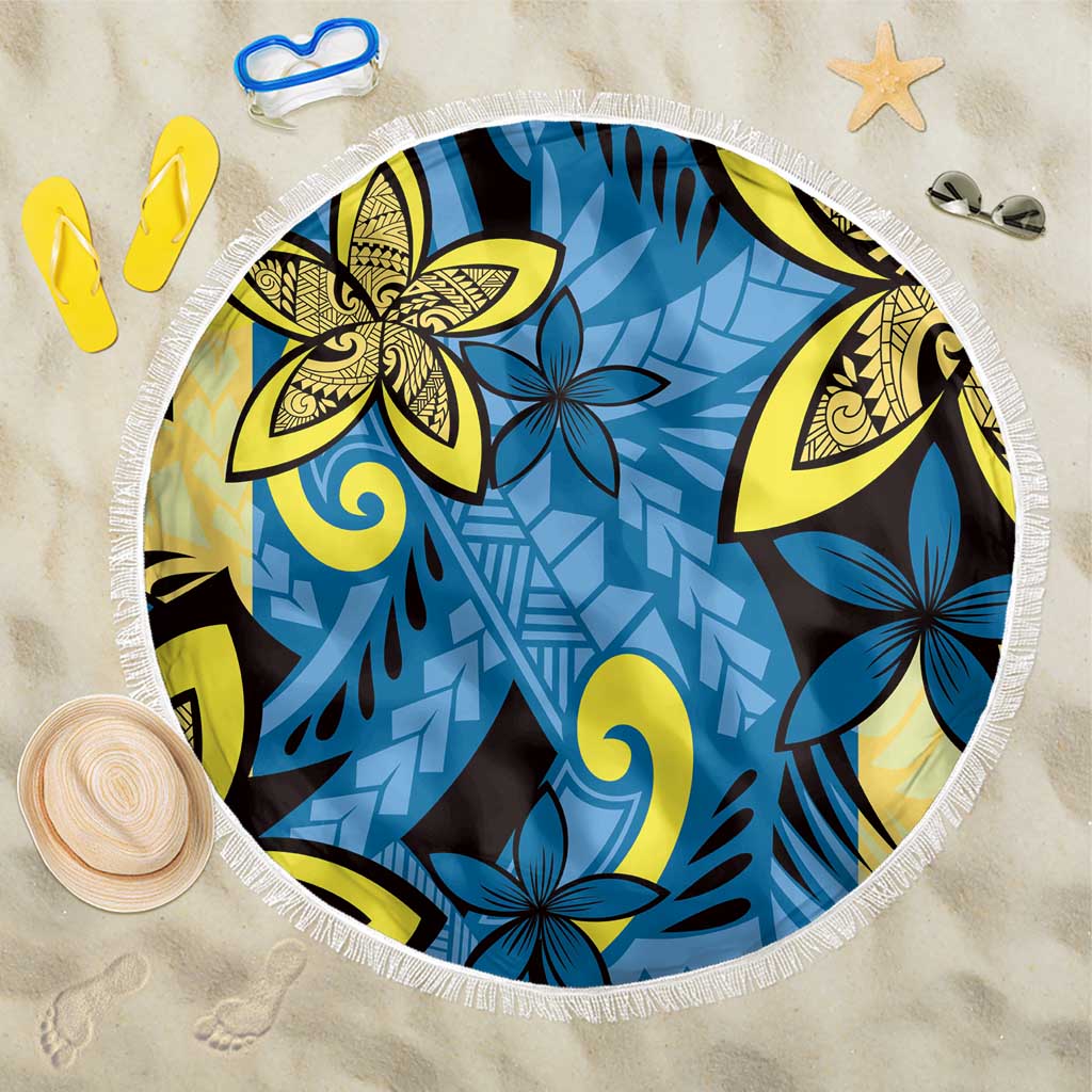 Plumeria Polynesian Pattern Beach Blanket Unique Fantasy Blue Yellow LT01 One Size 150cm Blue - Polynesian Pride