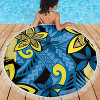Plumeria Polynesian Pattern Beach Blanket Unique Fantasy Blue Yellow LT01 - Polynesian Pride