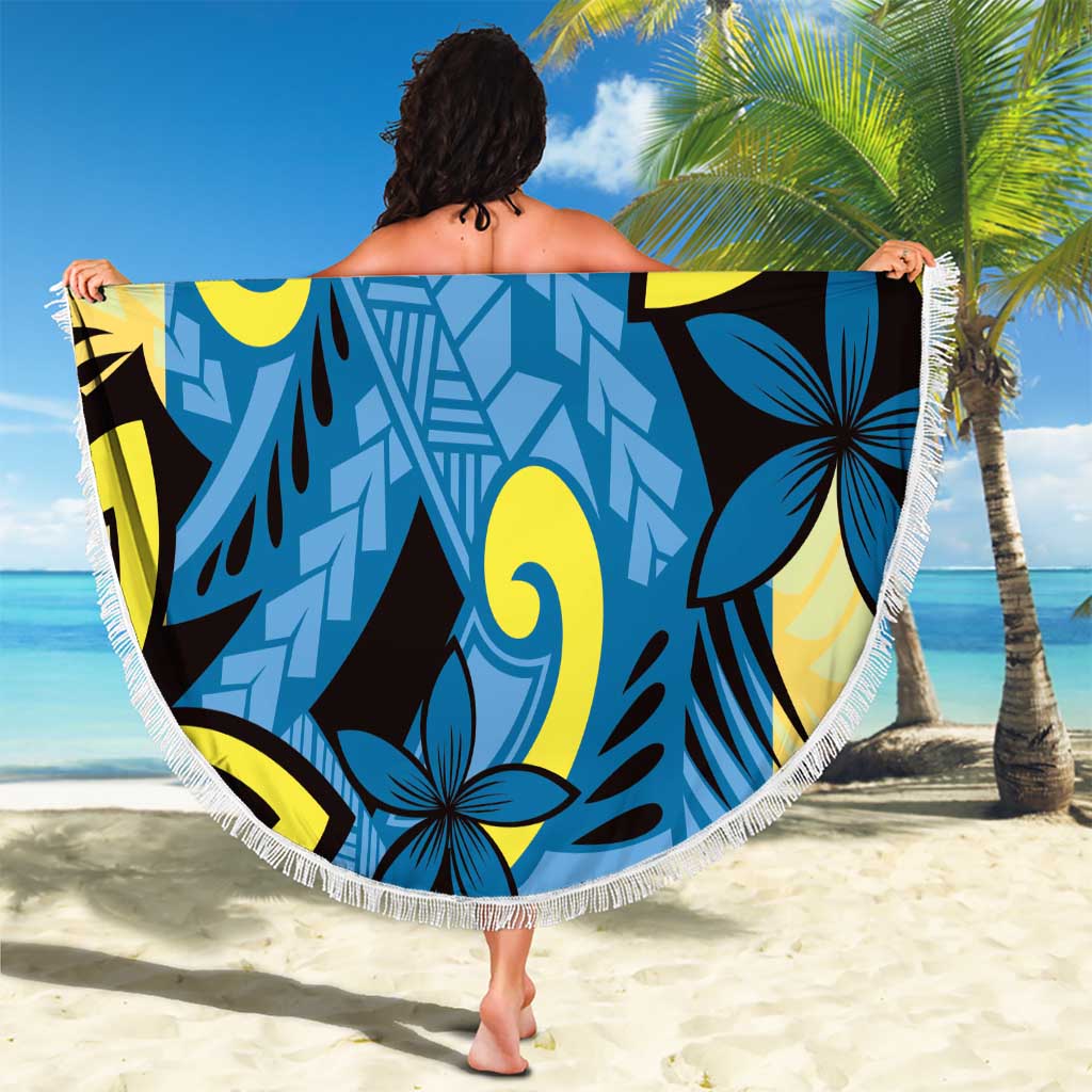Plumeria Polynesian Pattern Beach Blanket Unique Fantasy Blue Yellow LT01 - Polynesian Pride