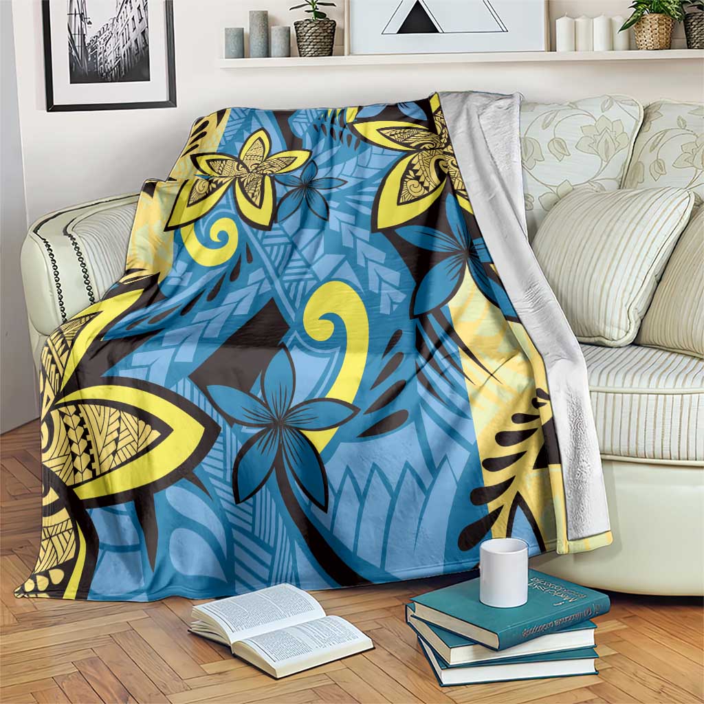 Plumeria Polynesian Pattern Blanket Unique Fantasy Blue Yellow LT01 Blue - Polynesian Pride