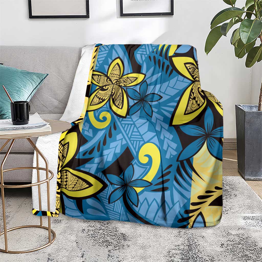 Plumeria Polynesian Pattern Blanket Unique Fantasy Blue Yellow LT01 - Polynesian Pride