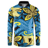 Plumeria Polynesian Pattern Button Sweatshirt Unique Fantasy Blue Yellow