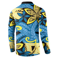 Plumeria Polynesian Pattern Button Sweatshirt Unique Fantasy Blue Yellow