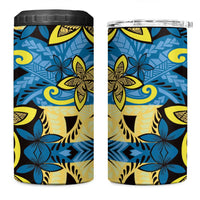 Plumeria Polynesian Pattern 4 in 1 Can Cooler Tumbler Unique Fantasy Blue Yellow LT01 One Size: 16 oz Blue - Polynesian Pride
