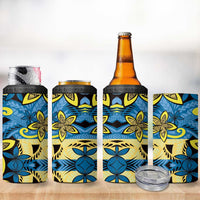 Plumeria Polynesian Pattern 4 in 1 Can Cooler Tumbler Unique Fantasy Blue Yellow LT01 - Polynesian Pride