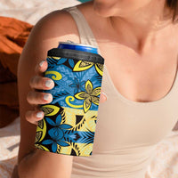 Plumeria Polynesian Pattern 4 in 1 Can Cooler Tumbler Unique Fantasy Blue Yellow LT01 - Polynesian Pride