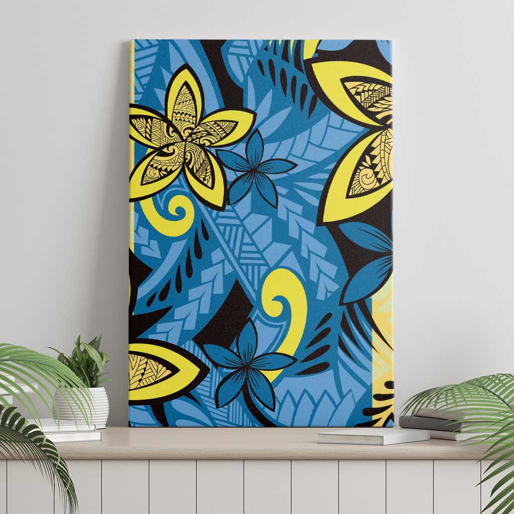 Plumeria Polynesian Pattern Canvas Wall Art Unique Fantasy Blue Yellow LT01 - Polynesian Pride