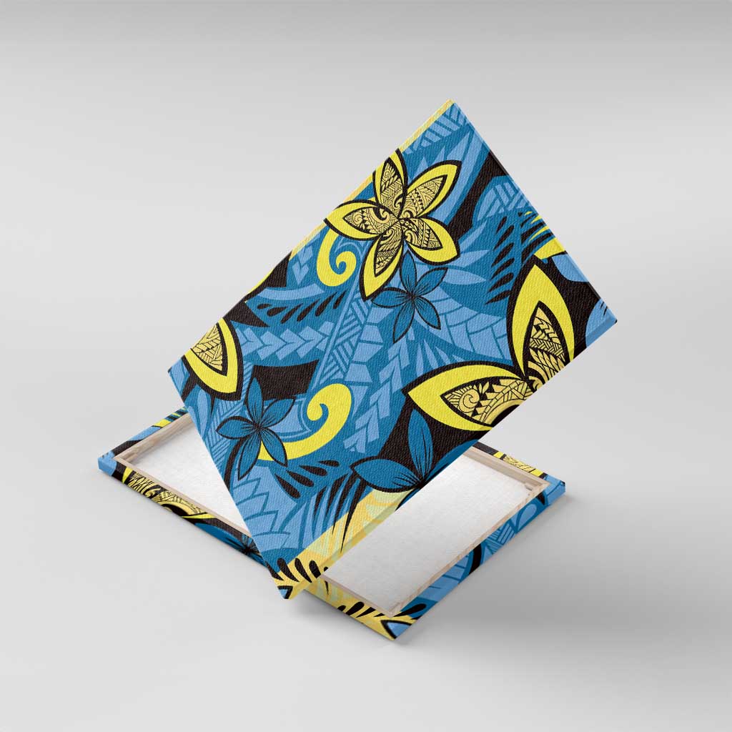 Plumeria Polynesian Pattern Canvas Wall Art Unique Fantasy Blue Yellow LT01 With Frame Blue - Polynesian Pride