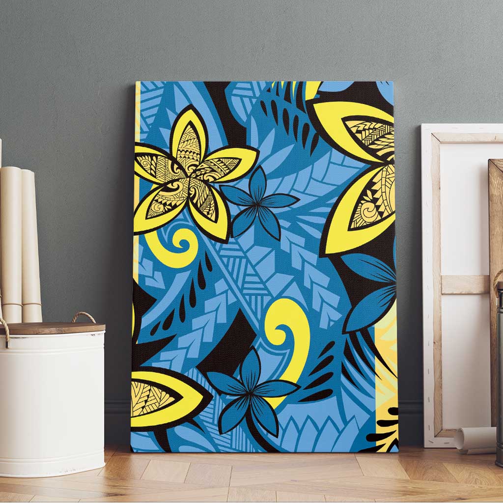 Plumeria Polynesian Pattern Canvas Wall Art Unique Fantasy Blue Yellow LT01 - Polynesian Pride