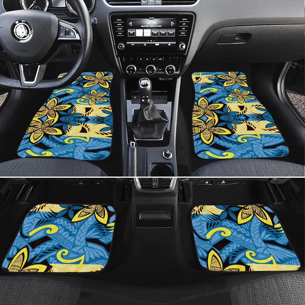 Plumeria Polynesian Pattern Car Mats Unique Fantasy Blue Yellow LT01 Set 4pcs Blue - Polynesian Pride