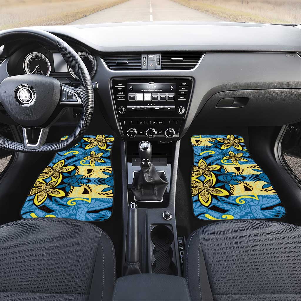 Plumeria Polynesian Pattern Car Mats Unique Fantasy Blue Yellow LT01 Set 2pcs - Front Blue - Polynesian Pride