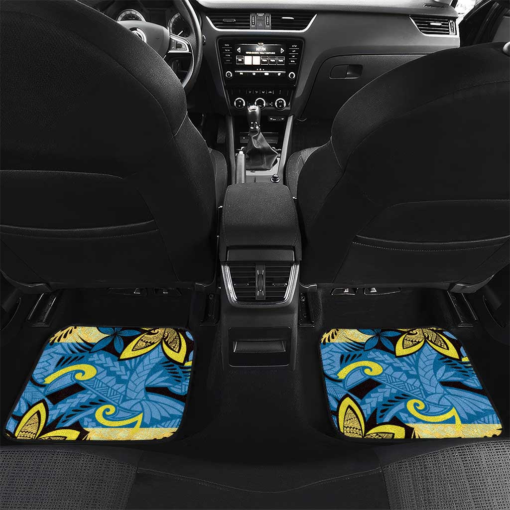 Plumeria Polynesian Pattern Car Mats Unique Fantasy Blue Yellow LT01 Set 2pcs - Back Blue - Polynesian Pride