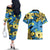 Plumeria Polynesian Pattern Couples Matching Off The Shoulder Long Sleeve Dress and Hawaiian Shirt Unique Fantasy Blue Yellow