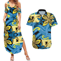 Plumeria Polynesian Pattern Couples Matching Summer Maxi Dress and Hawaiian Shirt Unique Fantasy Blue Yellow LT01 Blue - Polynesian Pride