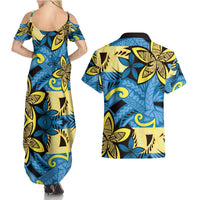 Plumeria Polynesian Pattern Couples Matching Summer Maxi Dress and Hawaiian Shirt Unique Fantasy Blue Yellow LT01 - Polynesian Pride