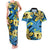 Plumeria Polynesian Pattern Couples Matching Tank Maxi Dress and Hawaiian Shirt Unique Fantasy Blue Yellow