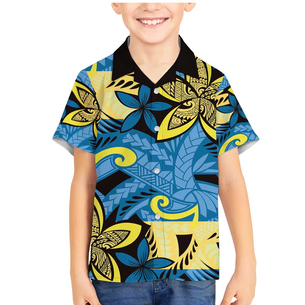 Plumeria Polynesian Pattern Family Matching Mermaid Dress and Hawaiian Shirt Unique Fantasy Blue Yellow