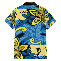 Plumeria Polynesian Pattern Family Matching Off The Shoulder Long Sleeve Dress and Hawaiian Shirt Unique Fantasy Blue Yellow