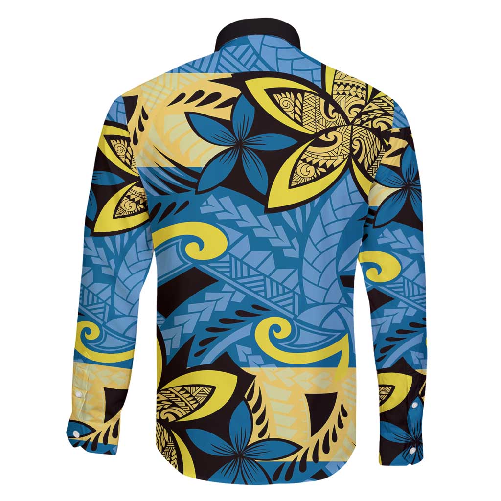 Plumeria Polynesian Pattern Family Matching Off Shoulder Maxi Dress and Hawaiian Shirt Unique Fantasy Blue Yellow