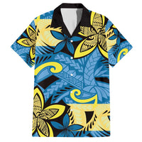 Plumeria Polynesian Pattern Family Matching Puletasi and Hawaiian Shirt Unique Fantasy Blue Yellow