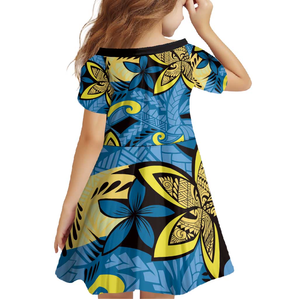 Plumeria Polynesian Pattern Family Matching Short Sleeve Bodycon Dress and Hawaiian Shirt Unique Fantasy Blue Yellow