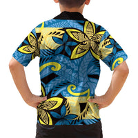 Plumeria Polynesian Pattern Family Matching Summer Maxi Dress and Hawaiian Shirt Unique Fantasy Blue Yellow
