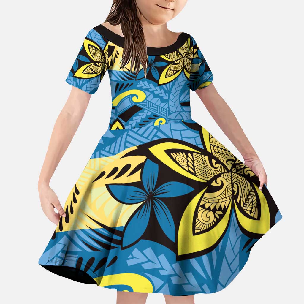 Plumeria Polynesian Pattern Family Matching Summer Maxi Dress and Hawaiian Shirt Unique Fantasy Blue Yellow