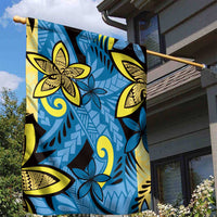 Plumeria Polynesian Pattern Garden Flag Unique Fantasy Blue Yellow