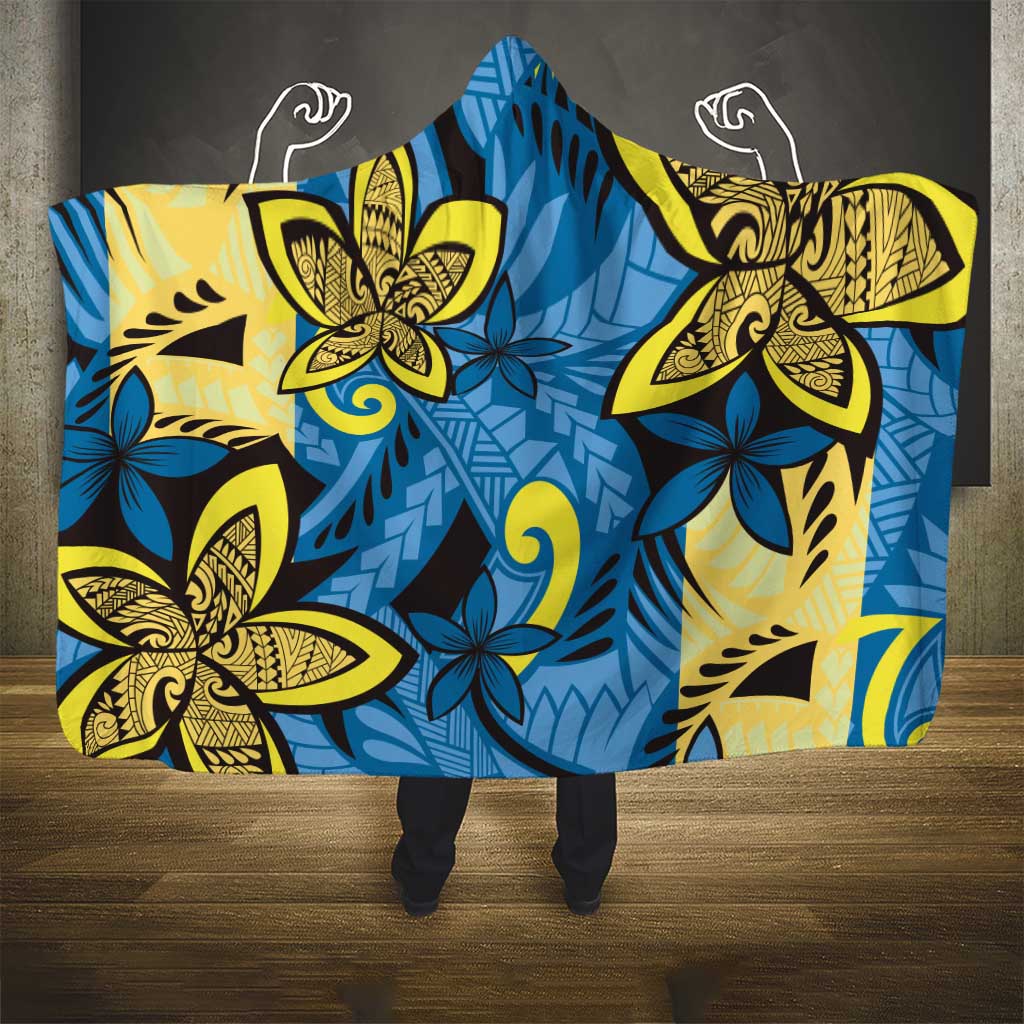 Plumeria Polynesian Pattern Hooded Blanket Unique Fantasy Blue Yellow LT01 - Polynesian Pride