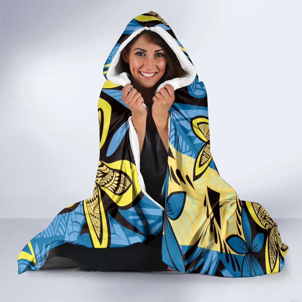 Plumeria Polynesian Pattern Hooded Blanket Unique Fantasy Blue Yellow LT01 - Polynesian Pride