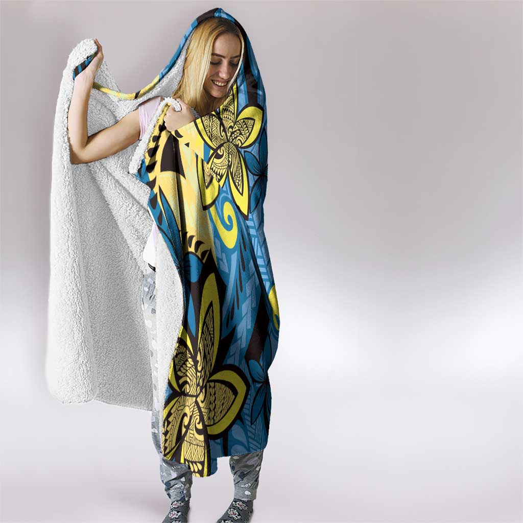 Plumeria Polynesian Pattern Hooded Blanket Unique Fantasy Blue Yellow LT01 - Polynesian Pride