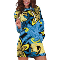 Plumeria Polynesian Pattern Hoodie Dress Unique Fantasy Blue Yellow LT01 Blue - Polynesian Pride
