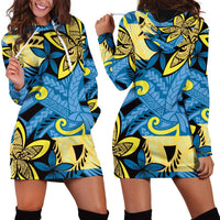 Plumeria Polynesian Pattern Hoodie Dress Unique Fantasy Blue Yellow LT01 - Polynesian Pride