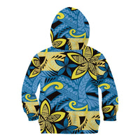 Plumeria Polynesian Pattern Kid Hoodie Unique Fantasy Blue Yellow