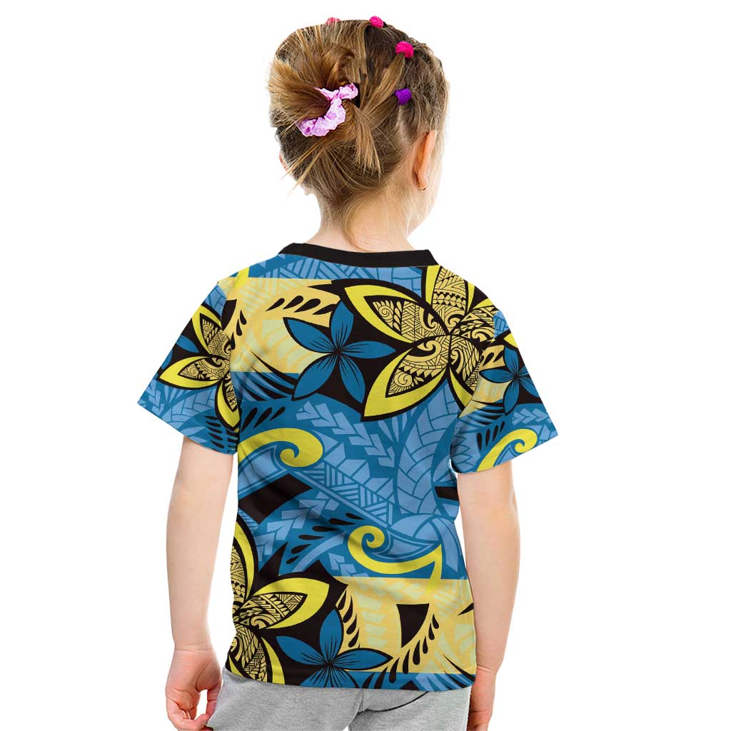Plumeria Polynesian Pattern Kid T Shirt Unique Fantasy Blue Yellow