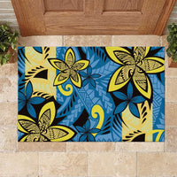 Plumeria Polynesian Pattern Rubber Doormat Unique Fantasy Blue Yellow LT01 Blue - Polynesian Pride