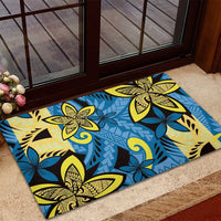 Plumeria Polynesian Pattern Rubber Doormat Unique Fantasy Blue Yellow LT01 - Polynesian Pride