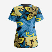 Plumeria Polynesian Pattern Scrub Top Unique Fantasy Blue Yellow LT01 - Polynesian Pride