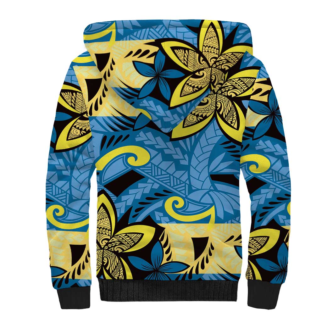 Plumeria Polynesian Pattern Sherpa Hoodie Unique Fantasy Blue Yellow LT01 - Polynesian Pride