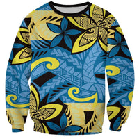 Plumeria Polynesian Pattern Sweatshirt Unique Fantasy Blue Yellow LT01 Unisex Blue - Polynesian Pride