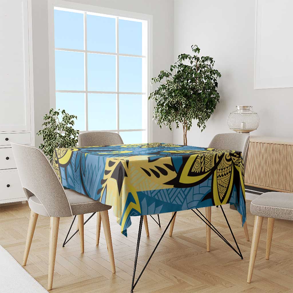 Plumeria Polynesian Pattern Tablecloth Unique Fantasy Blue Yellow LT01 - Polynesian Pride